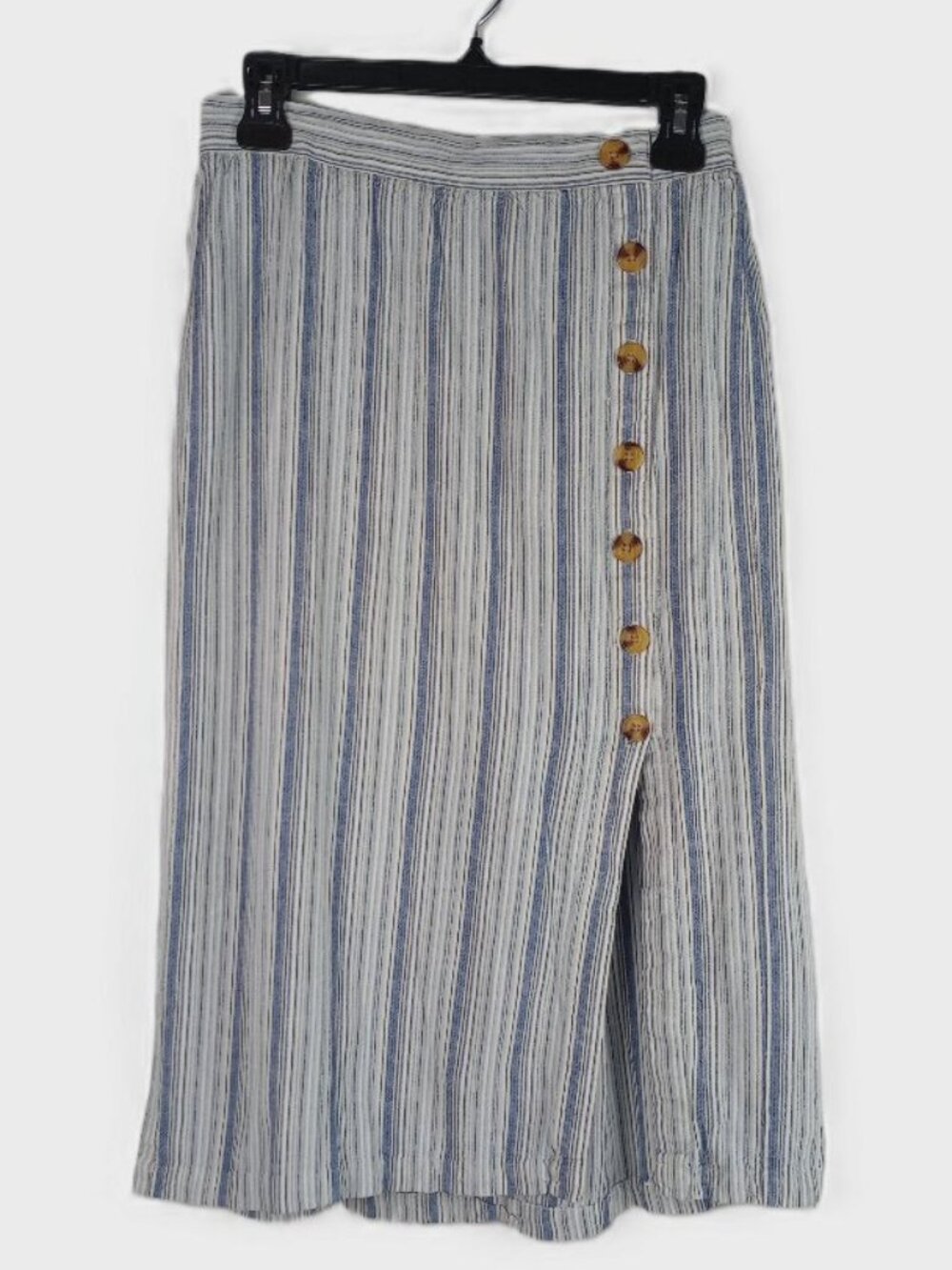 Aeropostale Womens M Blue White Striped Elastic Back Lightweight Midi Skirt